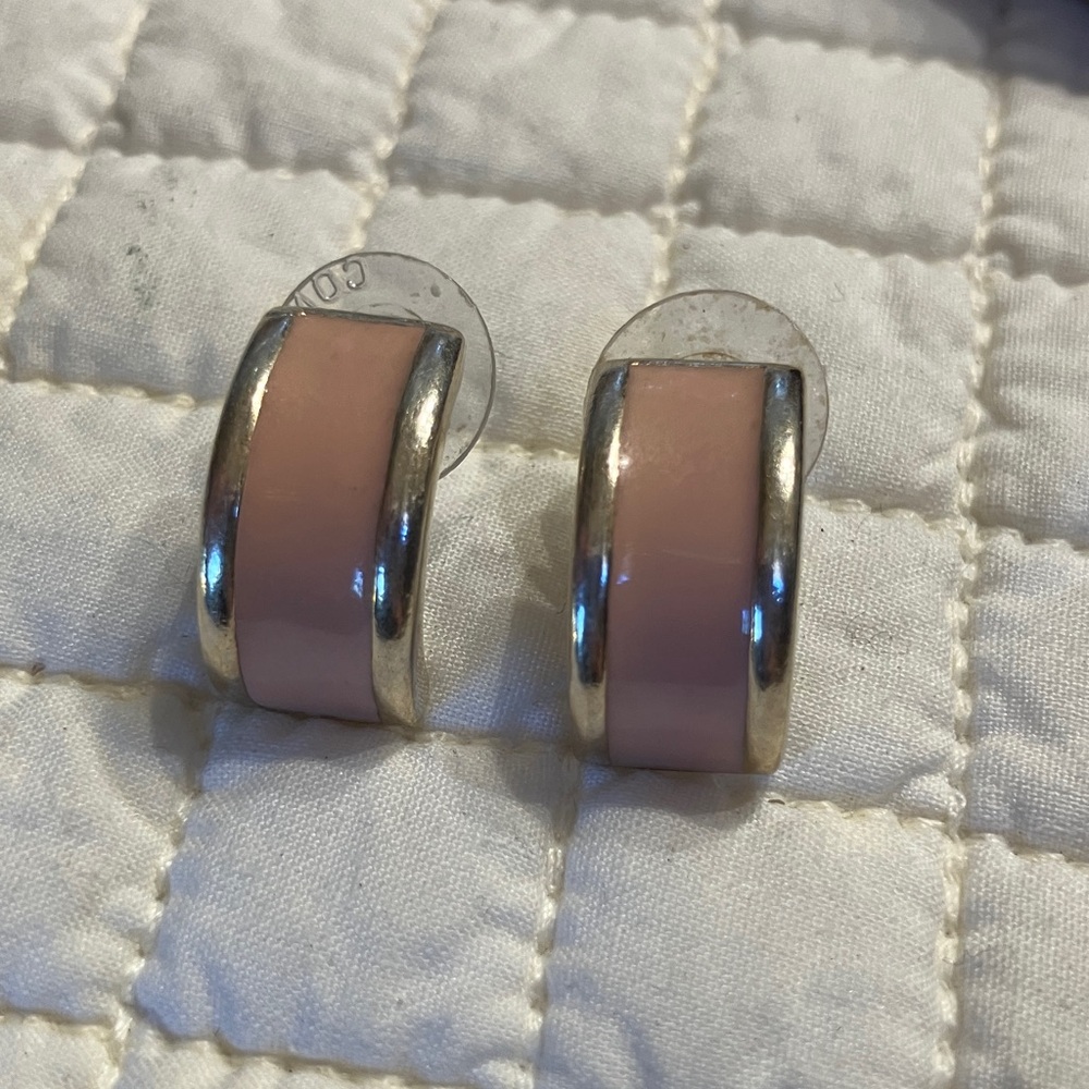 Vintage Classic Pink Enamel with Gold-Trim Post Earrings